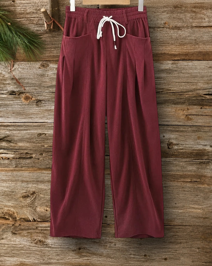 Drawstring Waist Pocketed Wide Leg Solid Color Pants