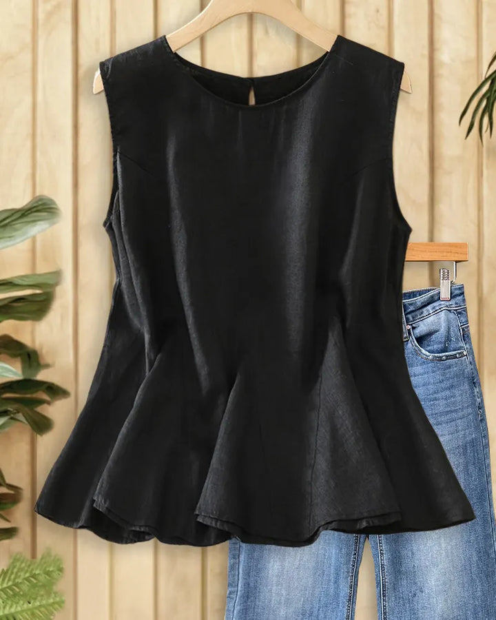 Sleeveless O Neck Peplum Hem Solid Color Daily Casual Top