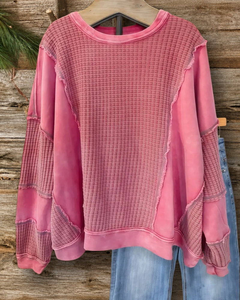 Patchwork Seamed Detail Relaxed Round Neck Sweatshirt