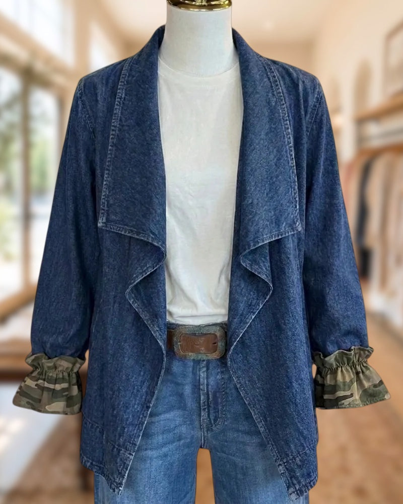 Ruffled Cuff Open Front Jacket