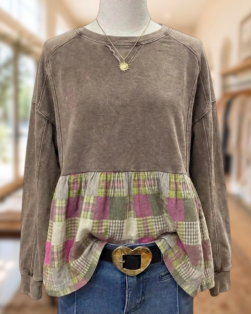 Patchwork Peplum Crew Neck Long Sleeve Urban Sweatshirt