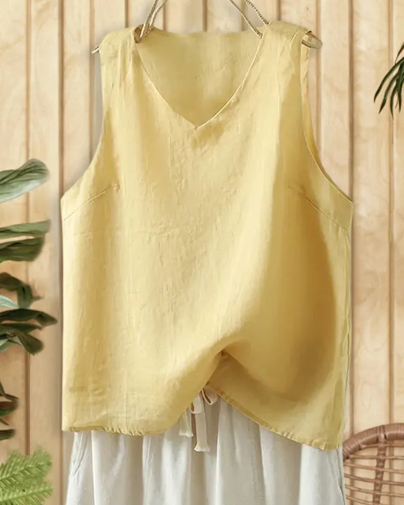 V Neck Sleeveless Loose Solid Color Casual Tank Top