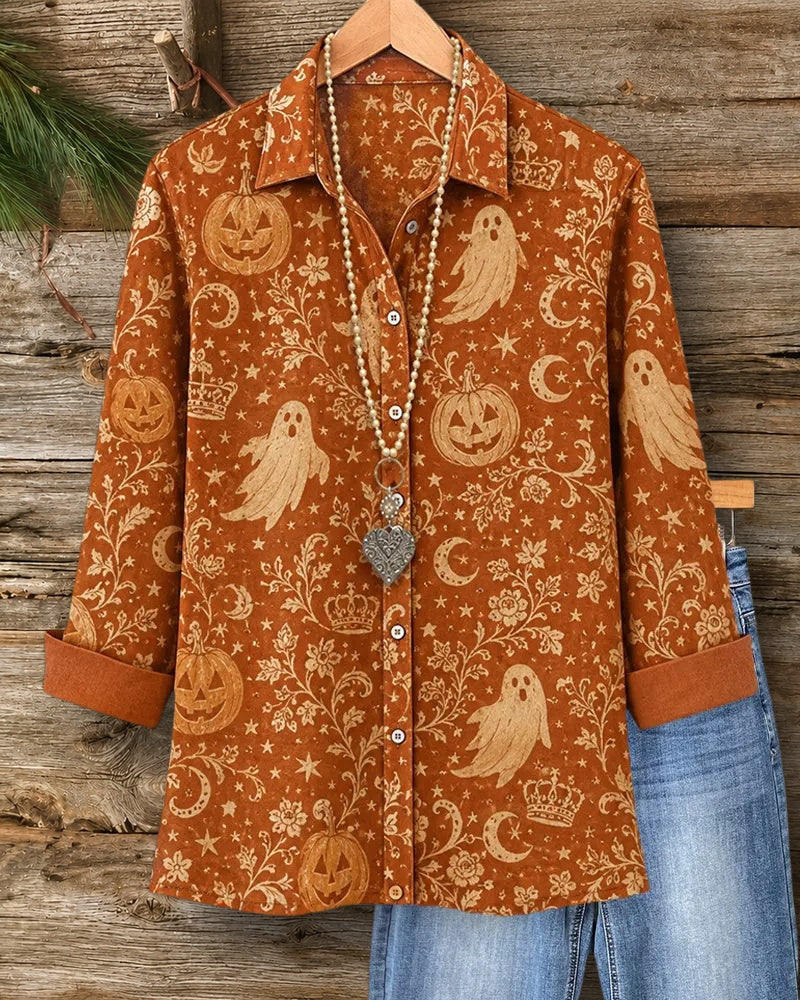 Halloween Print Button Lapel Shirt