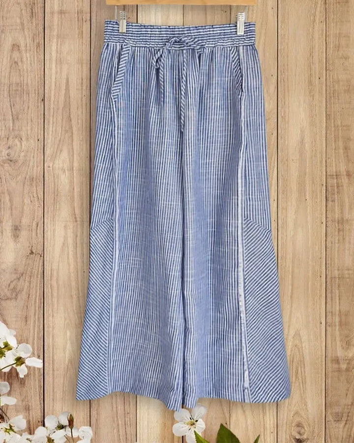 Drawstring Waist Striped Wide Leg Casual Pants