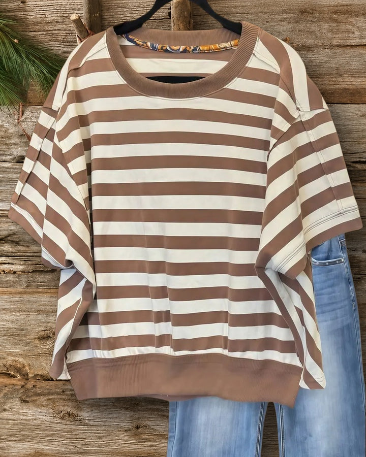 Striped Classic Round Neck Drop-Shoulder Shirt