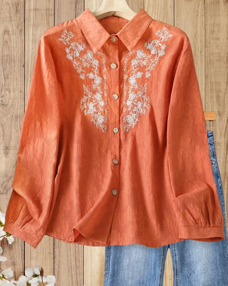 Floral Embroidery Sophisticated Button Up Shirt