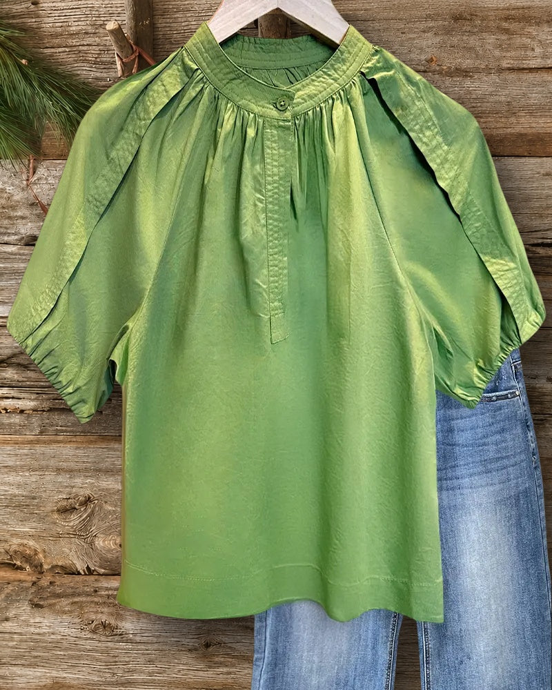 Solid Color Raglan Sleeve Boyish Blouse