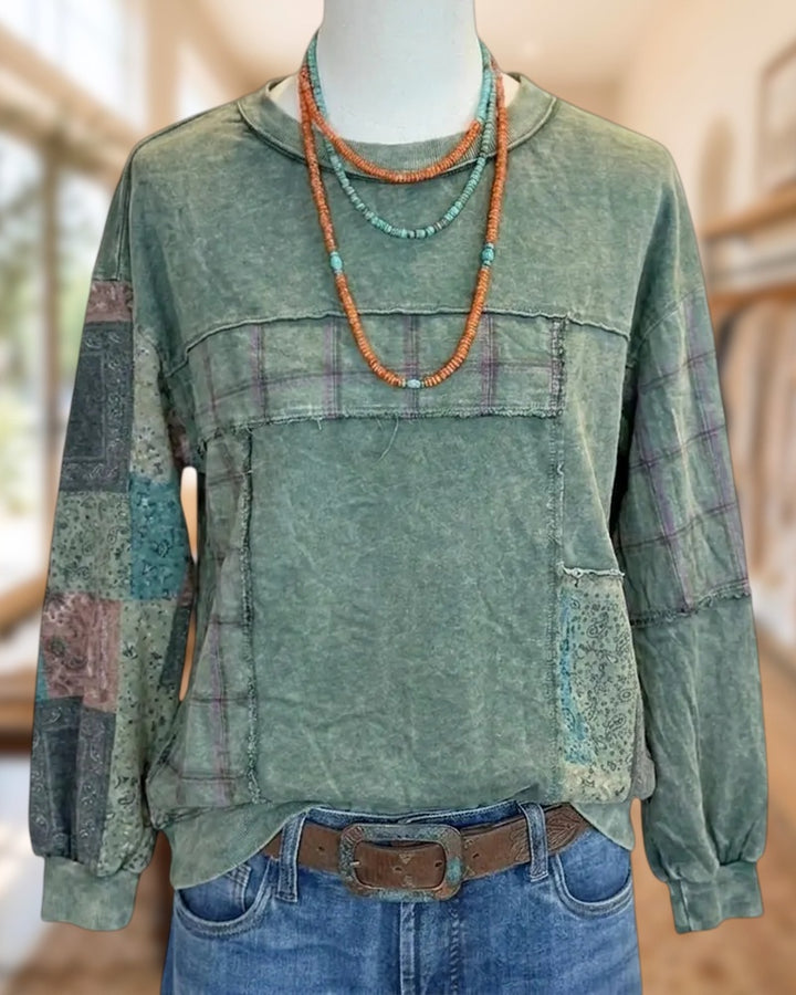 Patchwork Crew Neck Long Sleeve Comfortable Sweatshirt