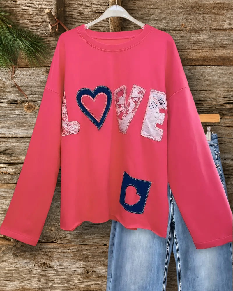 LOVE Applique Pocket Chic Drop Shoulder Sweatshirt (Without Liner)