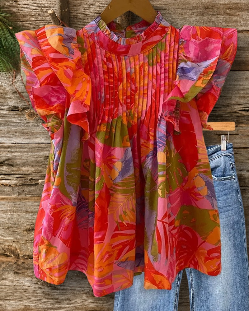 Babydoll Floral Print Girly Ruffles Pleated Camisole