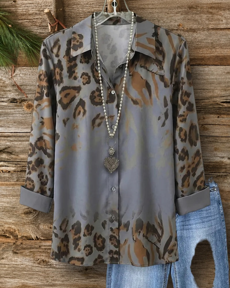 Leopard Print Button Lapel Shirt