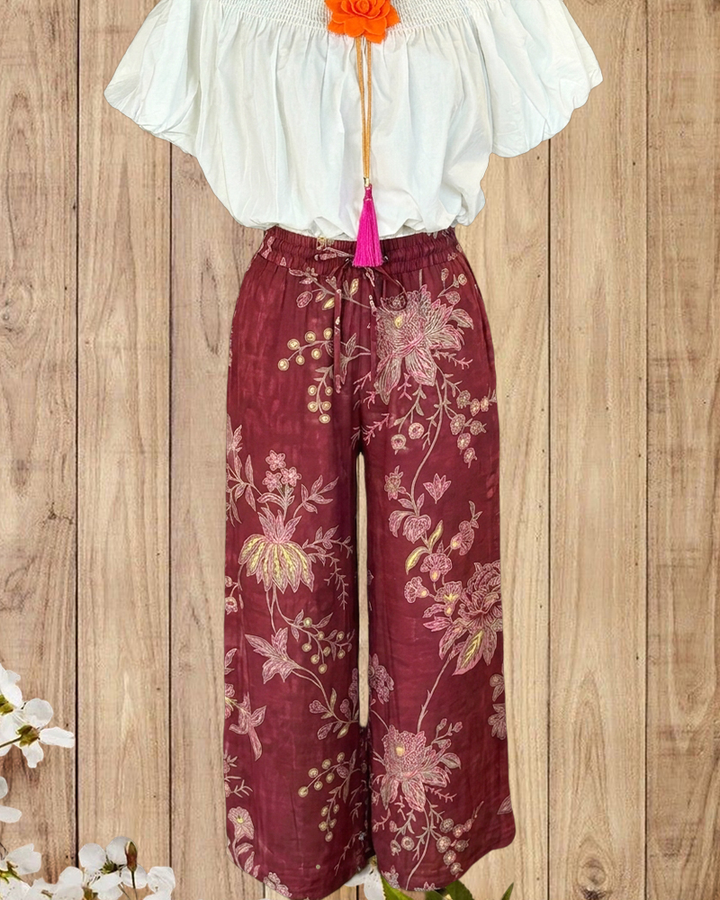 Floral Print Pastoral Casual Wear Wide Leg Pants