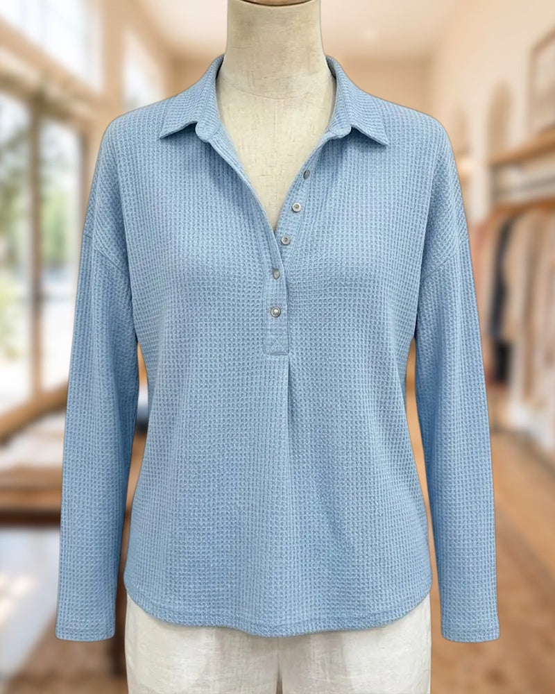 Waffle Knit Lapel Half Button Shirt