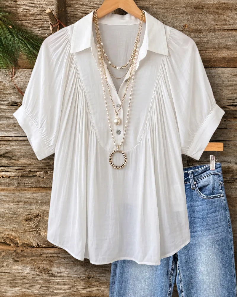 Half Button Ruched Front Blouse
