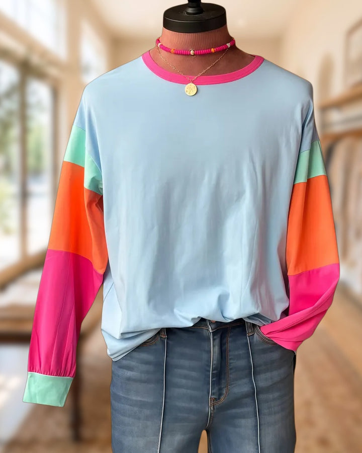 Color Block Classic Round Neck Sweatshirt