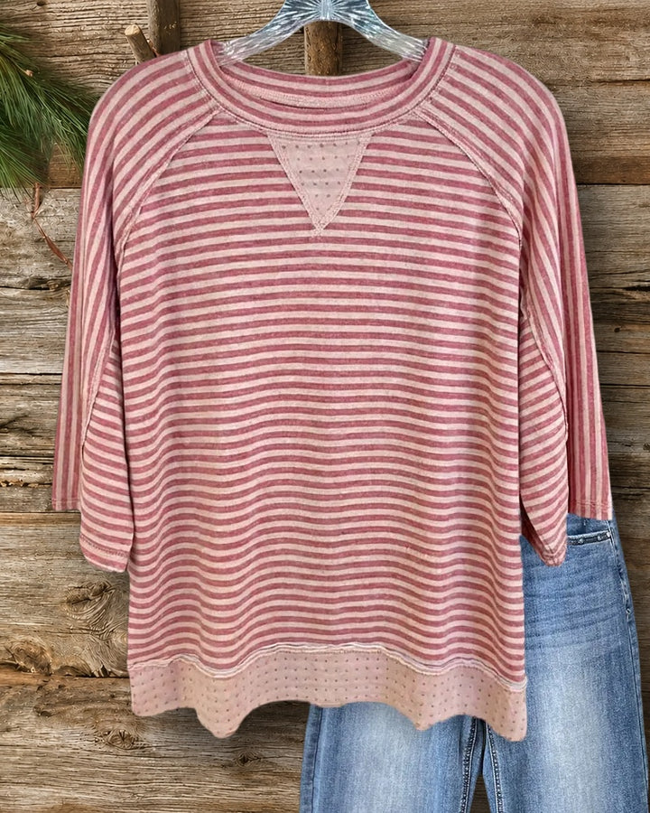 Striped Raglan Sleeve Crew Neck Loose Casual Everyday T-Shirt