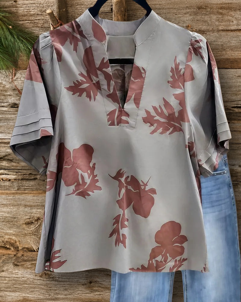 Floral Print Retro V Neck T-Shirt