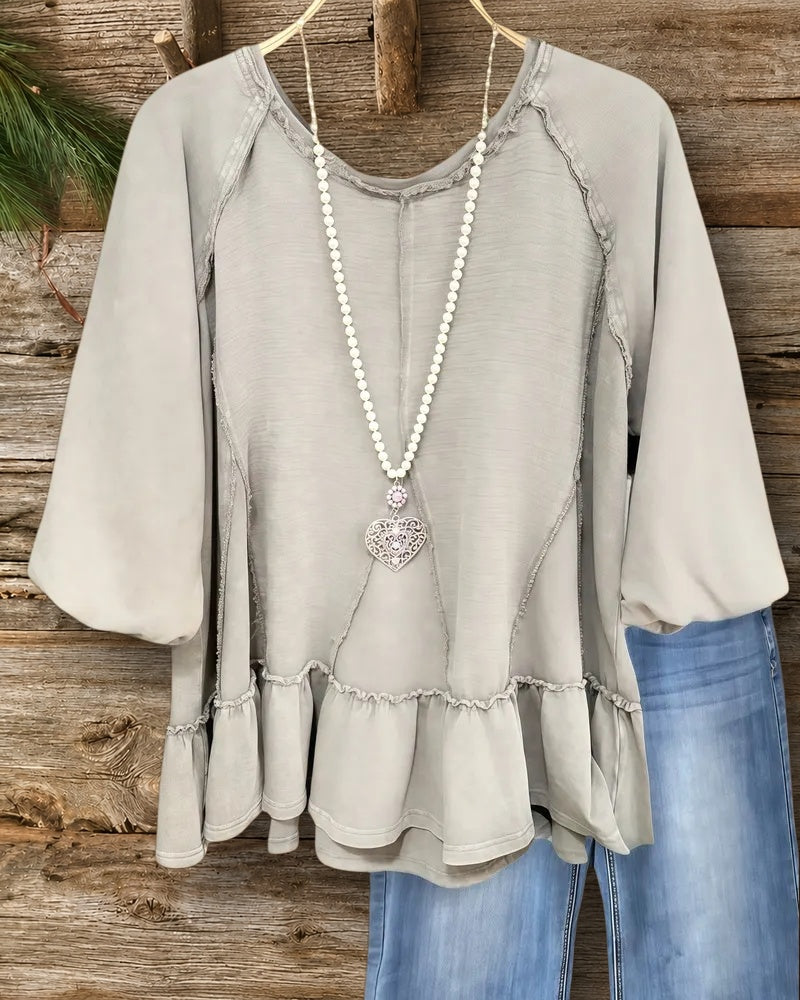Patchwork Smart Puff Sleeve Ruffled Blouse