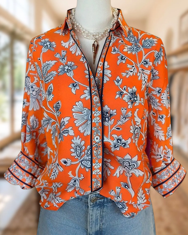 Floral Print Patchwork Pastoral Button Down Shirt