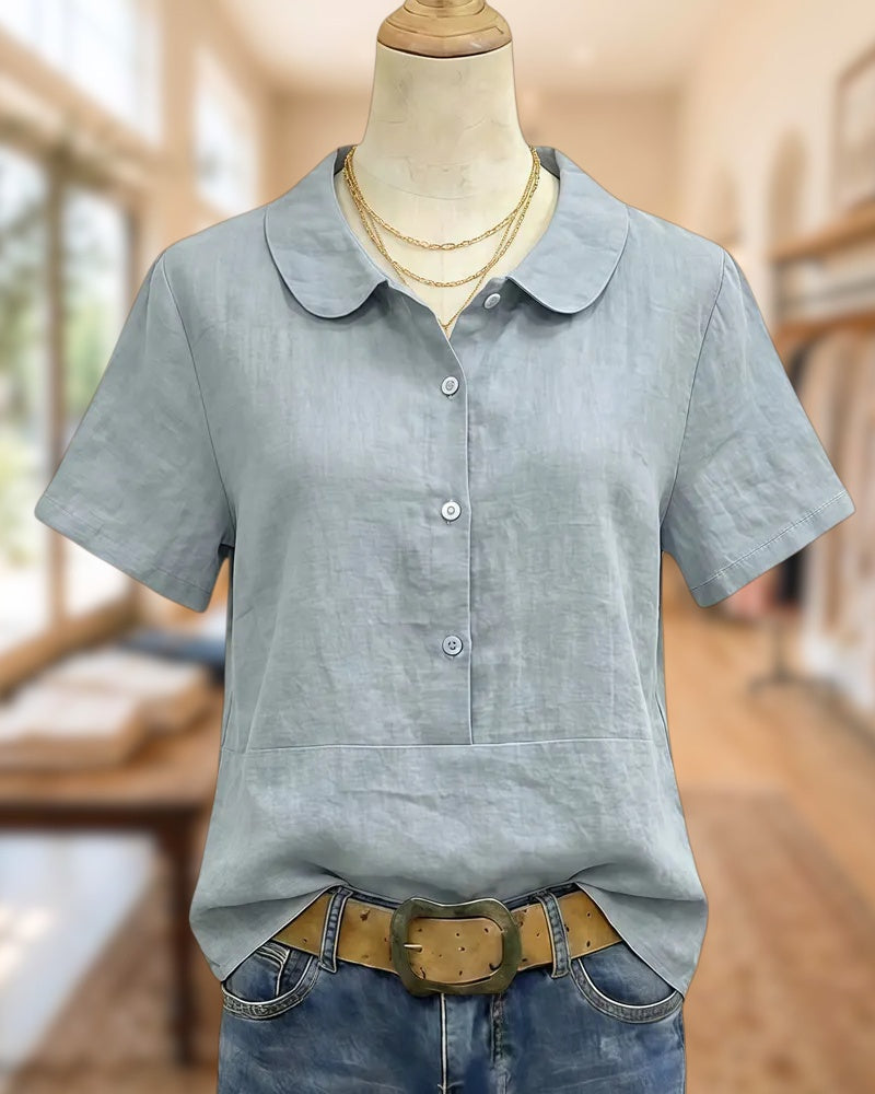 Solid Color Peter Pan Collar Versatile Blouse