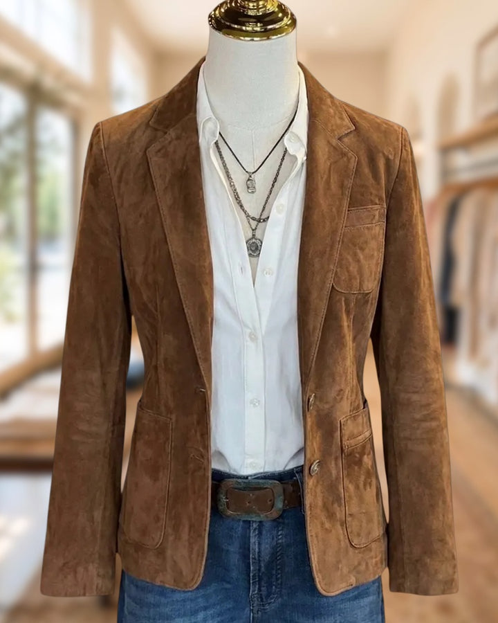 Notched Lapel Patch Pocket Single Breasted Tailored Suede Blazer