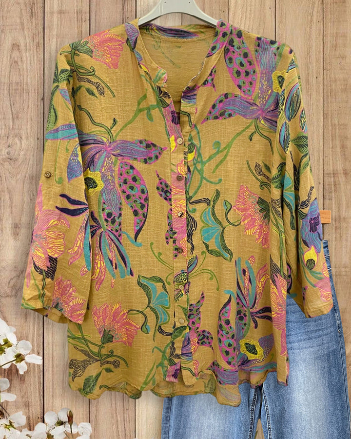 Floral Print 3/4 Sleeve Boho Blouse