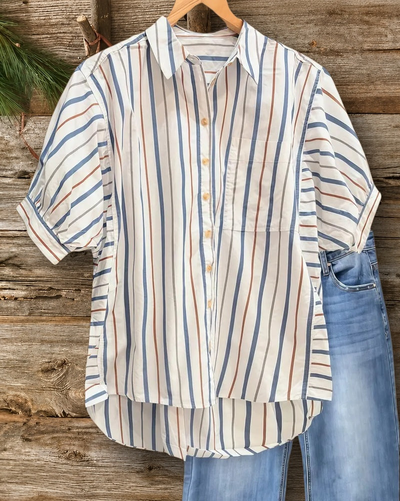 Striped Batwing Sleeve Modern Button Front Shirt