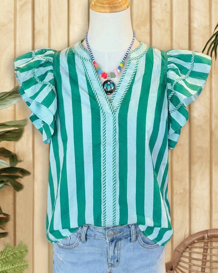 Stripe Stylish Ruffle T-Shirt