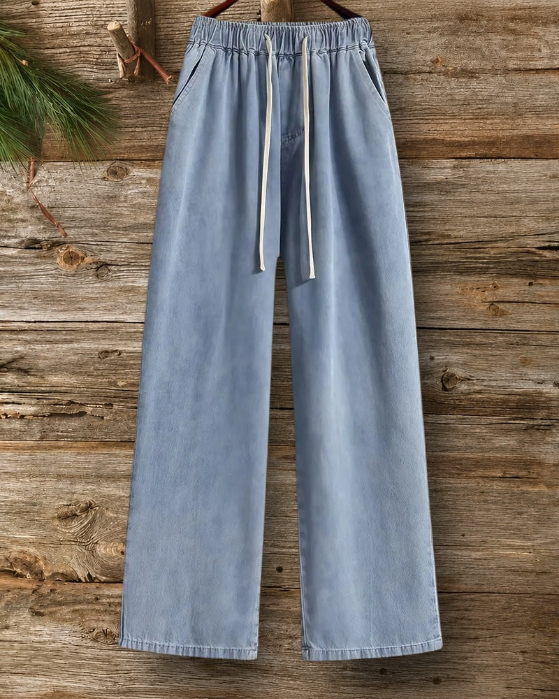 Solid Color Classic Drawstring Straight Leg Jeans