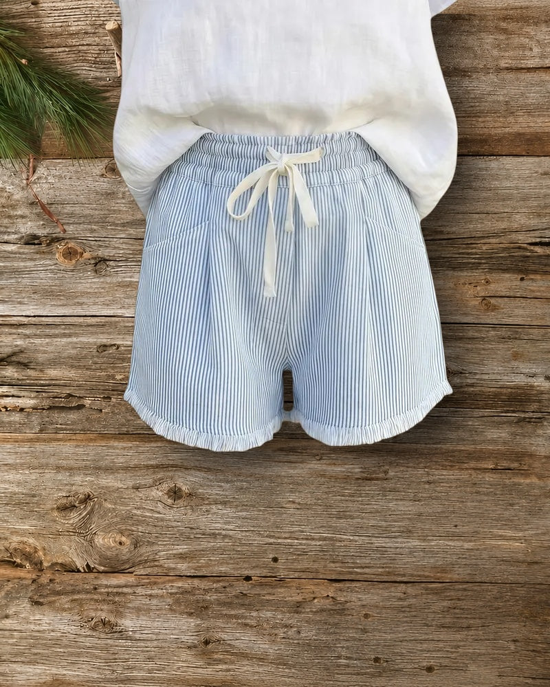 Striped Stylish Drawstring Frayed Shorts