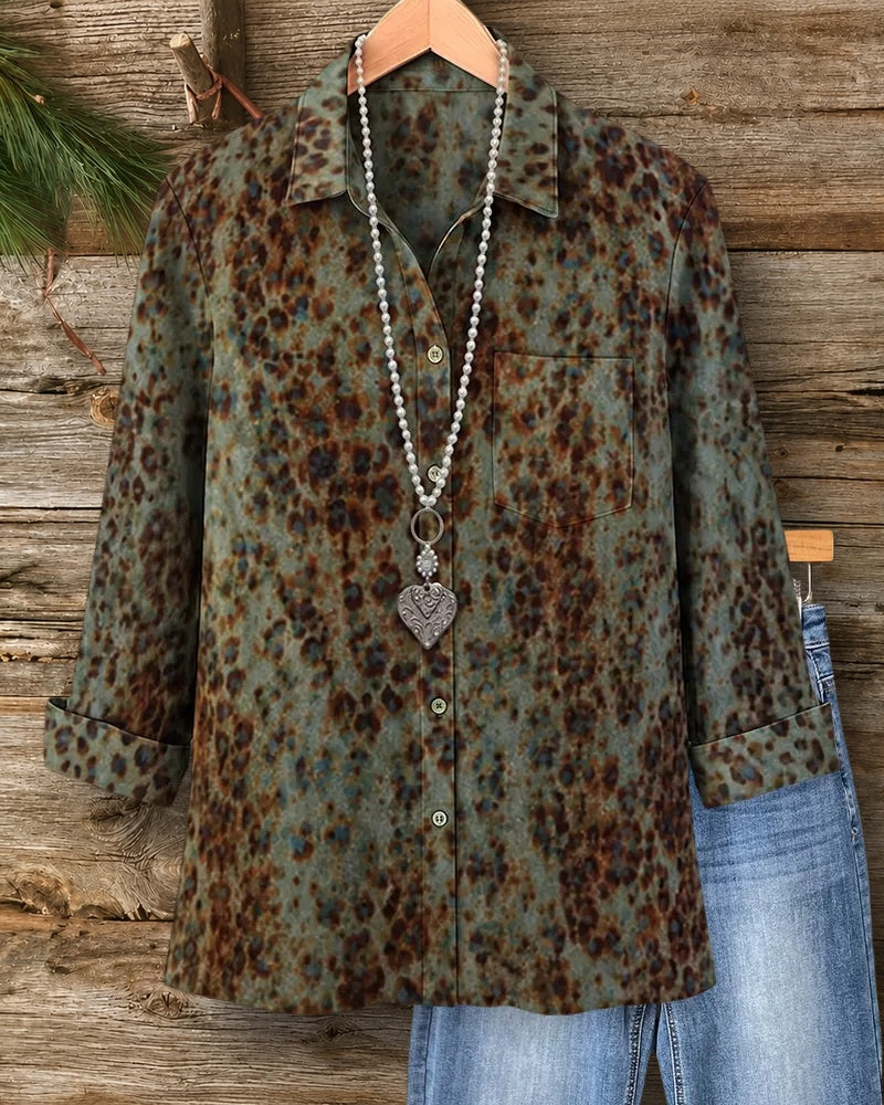 Leopard Print Button Front Collared Long Sleeve Stylish Shirt