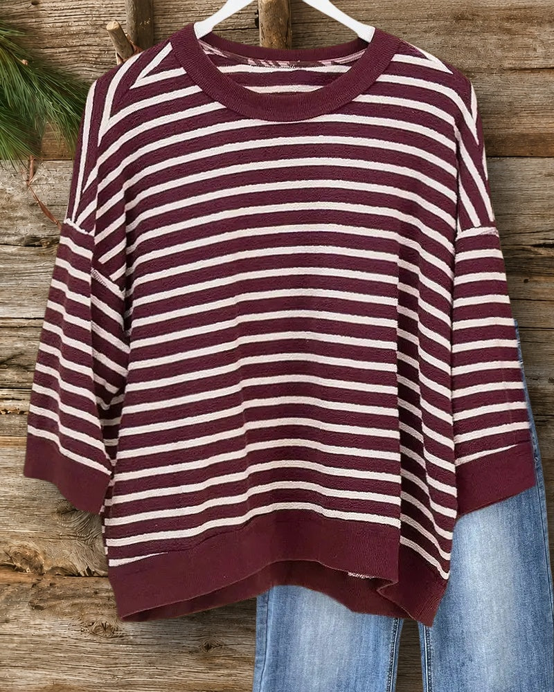 Striped On-trend Round Neck Drop-Shoulder Shirt