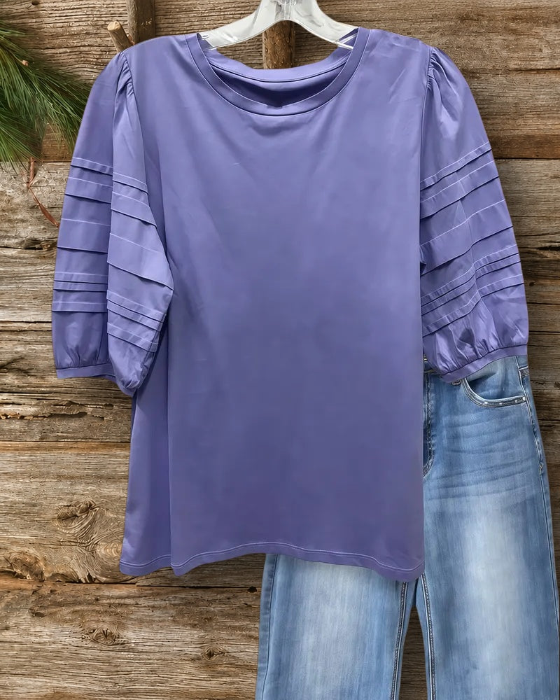 Solid Color On-trend Pleated Puff Sleeve Blouse