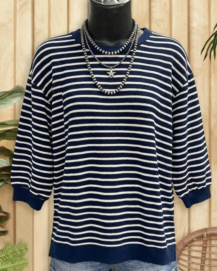Striped Classic Round Neck Casual Wear Blouse