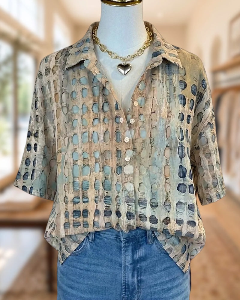 Lapel Button Graphic Print Shirt