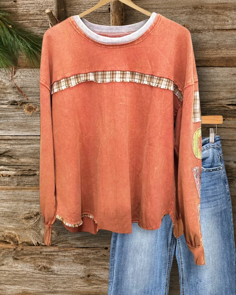 Patchwork Cozy Letter Applique Sweatshirt